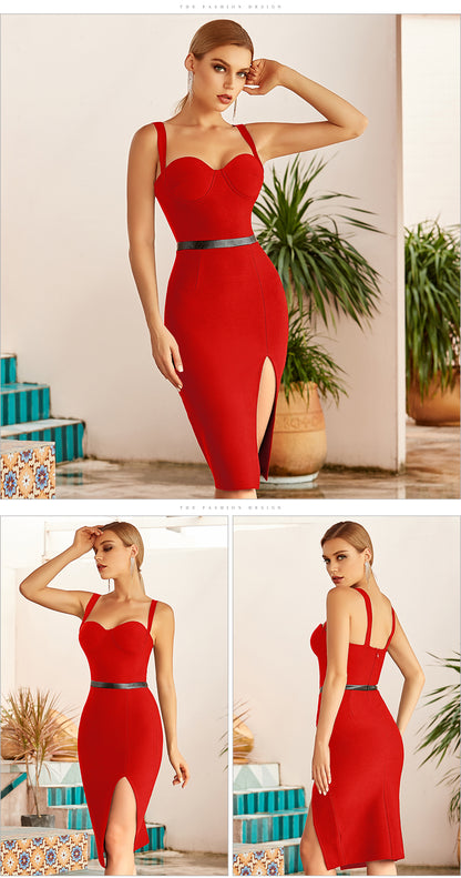 Elegant Black Bodycon Bandage Spaghetti Strap Midi Blue Club Formal Runway Party Dress The Clothing Company Sydney