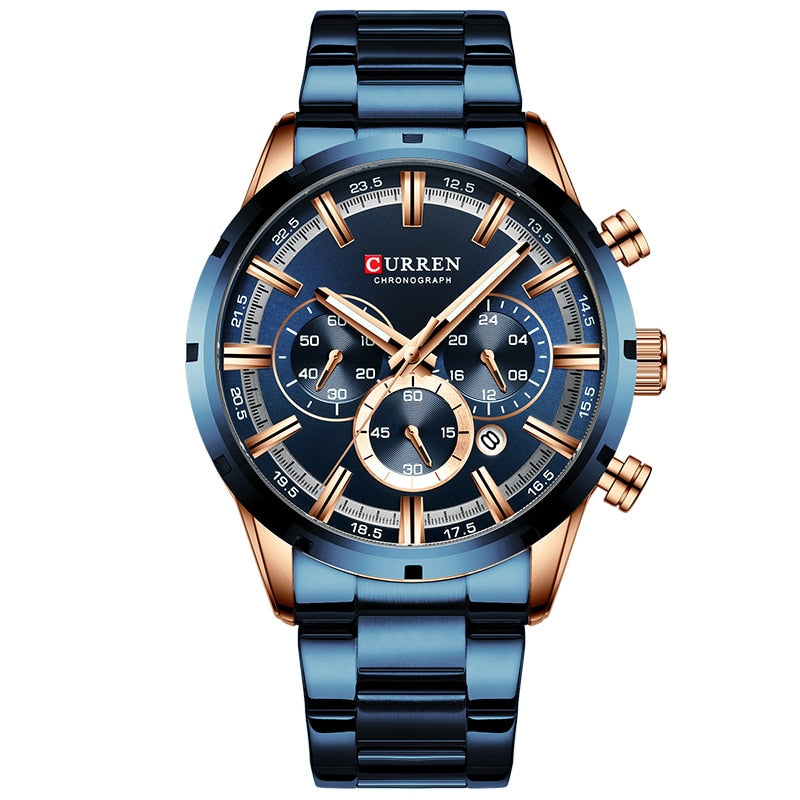 Men's Watch Luxury Sports Quartz Mens Watches Full Steel Waterproof Chronograph Wristwatch The Clothing Company Sydney