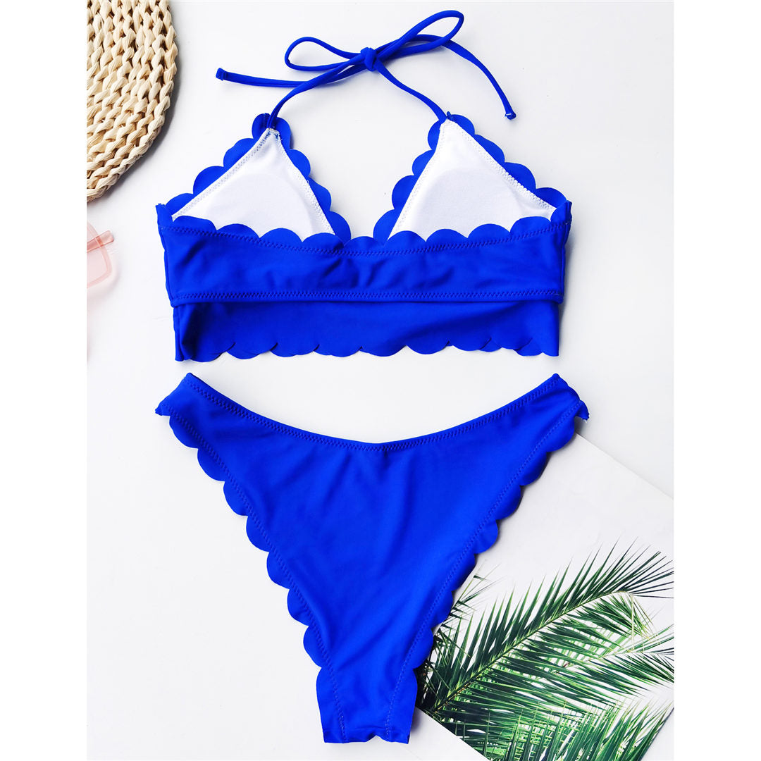 Scalloped Mid Waist Bikini Female Swimsuit Swimwear Two-pieces Bikini set Halter Bather Bathing Suit The Clothing Company Sydney