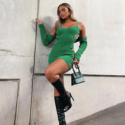 2 Piece Set Cut Out Long Sleeve Knit Dresses for Women Street Fashion Clubwear Bodycon Mini Dress The Clothing Company Sydney