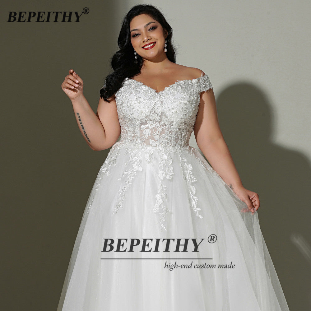 Off The Shoulder Ivory Plus Size Wedding Sweep Train Sweetheart Lace Bridal Gown Dress The Clothing Company Sydney