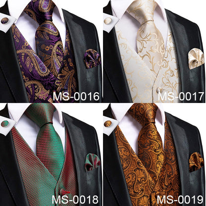 4Piece Mens Vest for Suit Luxury Paisley Floral Plaid Suit Silk Vest and Tie Set Blue Gold Red Sliver Wedding Vest The Clothing Company Sydney