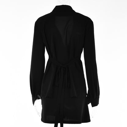 Turn-down Collar Button Two Piece Set Brown Long Sleeve Top High Waist Skirt Women Autumn Slim Office Outfits The Clothing Company Sydney