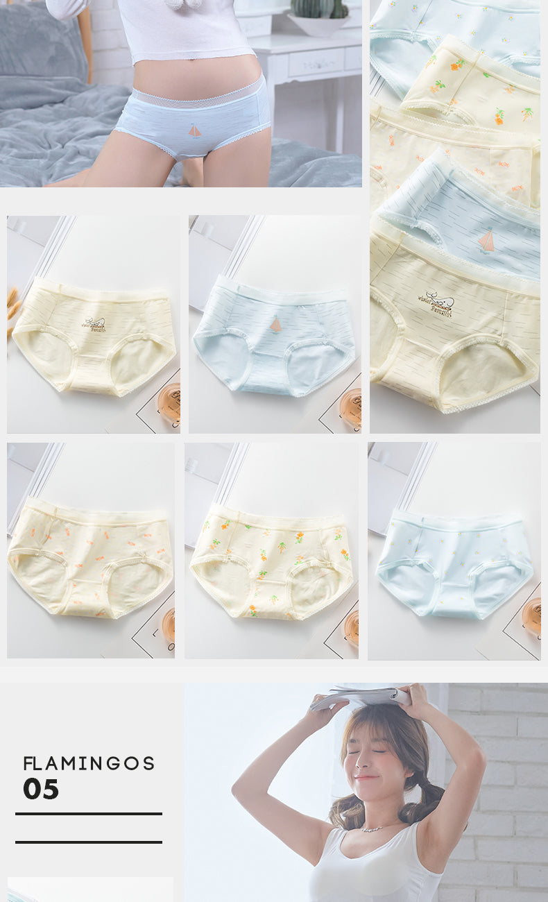5Pcs/Pack Women Cotton Briefs Panties Triangle Striped Underwear