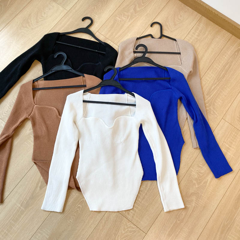 Square Collar Long Sleeve Knitted Pullover Spring Autumn Sweater Winter Top Jumper The Clothing Company Sydney