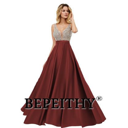 V-Neck Beads Bodice Open Back A Line Long Evening Dress Party Elegant Prom Gowns The Clothing Company Sydney