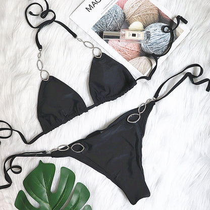 Diamond Bikini Halter Swimwear Women Swimsuit Two Pieces Bikini Set Solid Bathing Suits Beachwear The Clothing Company Sydney