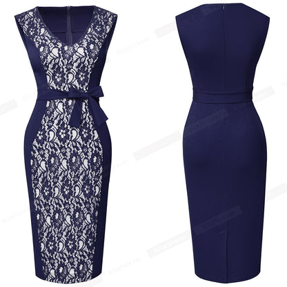 Summer Women Elegant Lace Patchwork Low Cut Dresses Formal Wedding Party Vintage Bodycon Slim Dress The Clothing Company Sydney