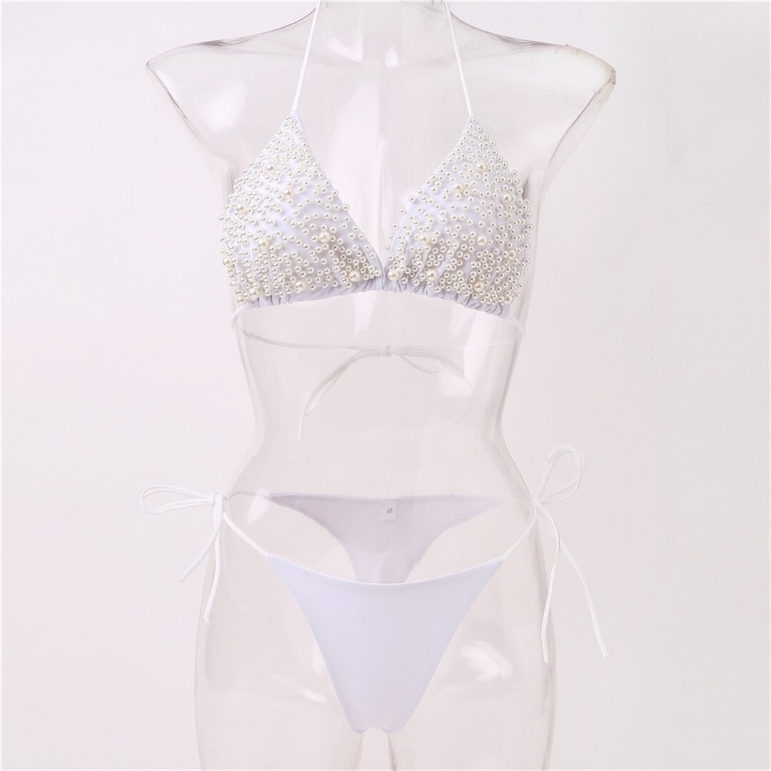 Halter Mini Bikini Swimsuit Women Swimwear Two-pieces Bikini set Luxury Pearl Bather Bathing Suit Micro Bikini Set The Clothing Company Sydney