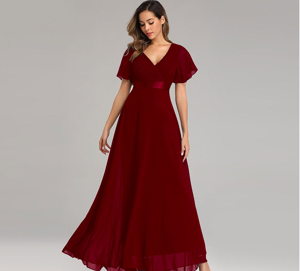 Elegant V-Neck Ruffles Chiffon Evening Gown  Wedding Party Cocktail Formal Dress The Clothing Company Sydney