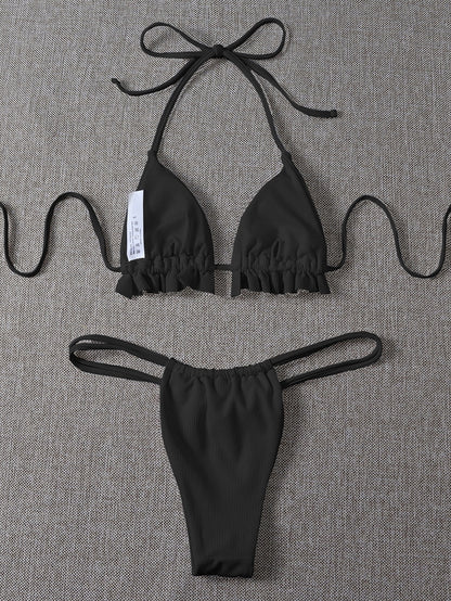 Ruffle Swimsuit Thong G String Micro Bikinis Set 2 Piece Halter Swimwear Swimming Wear for Bathing Suit The Clothing Company Sydney
