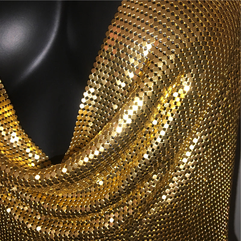 Metal Sequined Tank Camis Summer Gold Silver Backless Cropped Glitter Beach Club Show Wear Tank Tops The Clothing Company Sydney