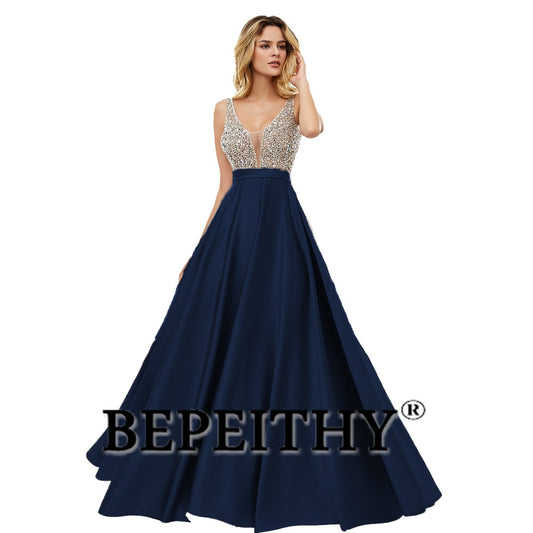 V-Neck Beads Bodice Open Back A Line Long Evening Dress Party Elegant Prom Gowns The Clothing Company Sydney