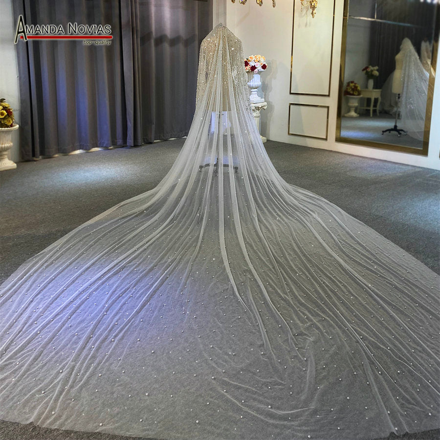 Full beading luxury long lace veil 3*4 sizes ivory color top full beading, down part with pearls Wedding Dress The Clothing Company Sydney