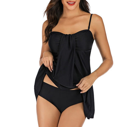 Solid Black Bathing Suit Vintage Tummy Control Tankini Set Tie Ruffle Two piece Swimsuit Push-Up Plus Size Summer The Clothing Company Sydney