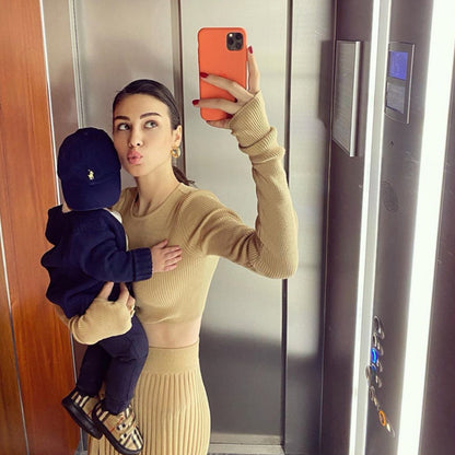 2 Piece Sweater Cropped Top Midi Skirt Matching Set Outfits Button Up Split Skirt Set The Clothing Company Sydney