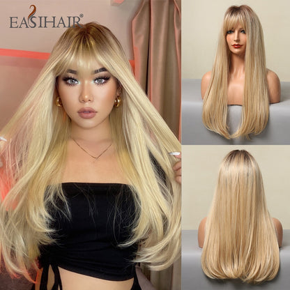 Brown Straight Synthetic Wigs with Bangs Natural Layered Hair Wigs for Women Daily Cosplay Party Heat Resistant Wigs The Clothing Company Sydney