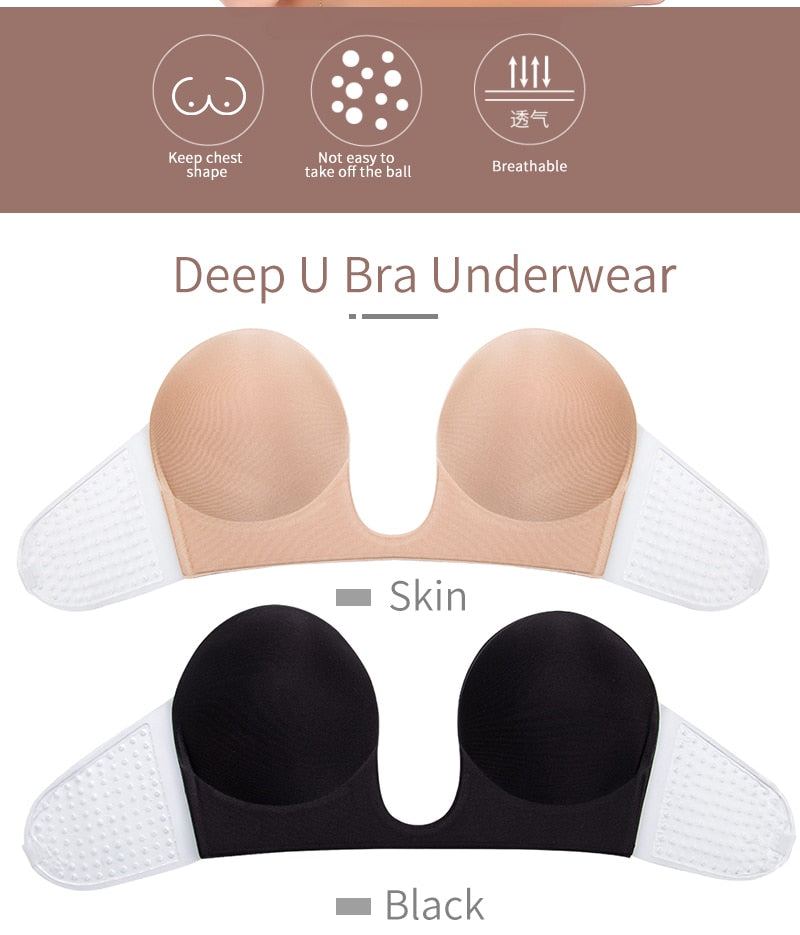 Invisible Push Up Strapless Bras Dress Wedding Party Sticky Self-adhesive Silicone Brassiere Breathable Deep U Bra Underwear The Clothing Company Sydney