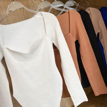 Square Collar Long Sleeve Knitted Pullover Spring Autumn Sweater Winter Top Jumper The Clothing Company Sydney