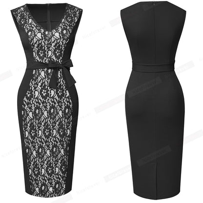 Summer Women Elegant Lace Patchwork Low Cut Dresses Formal Wedding Party Vintage Bodycon Slim Dress The Clothing Company Sydney