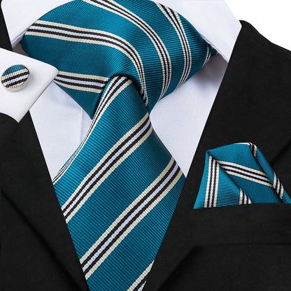 3 Piece Business Classic Blue Black Striped Solid Neck Tie Necktie Pocket Square Cufflinks Wedding Party Silk Tie Set The Clothing Company Sydney