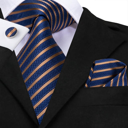 3 Piece Business Classic Blue Black Striped Solid Neck Tie Necktie Pocket Square Cufflinks Wedding Party Silk Tie Set The Clothing Company Sydney