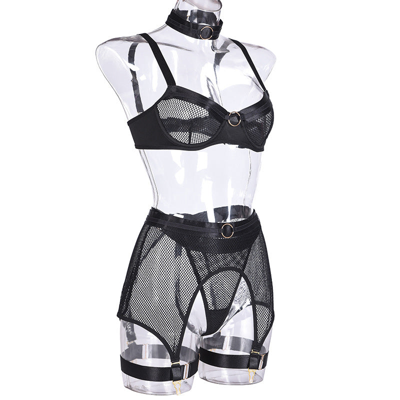 Four-Piece Set Erotic Lingerie Transparent Bra Kit Push Up See Through Lace Mesh Seamless Underwear Garters The Clothing Company Sydney