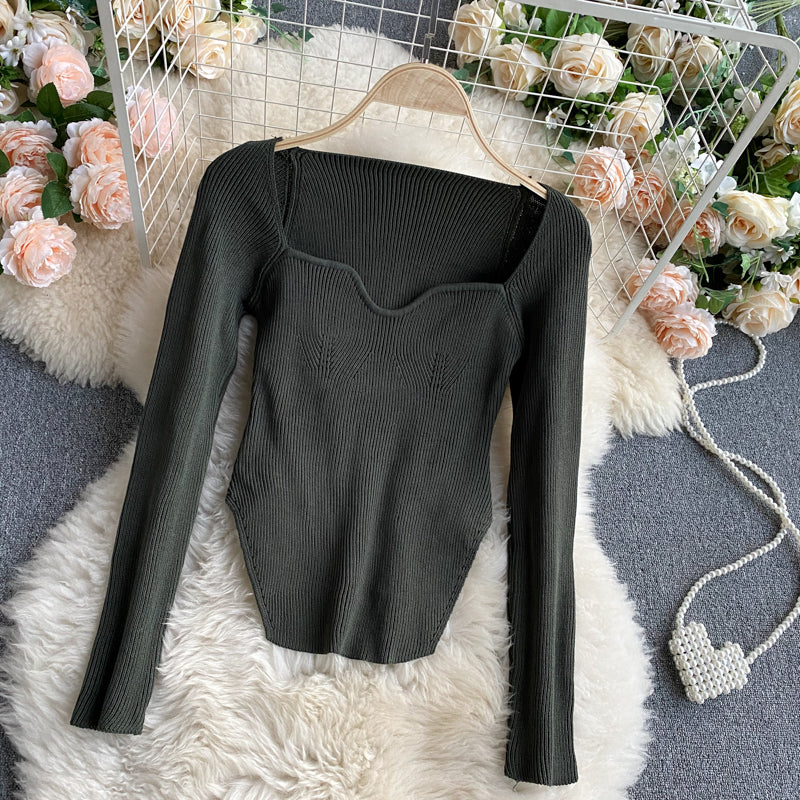 Square Collar Long Sleeve Knitted Pullover Spring Autumn Sweater Winter Top Jumper The Clothing Company Sydney