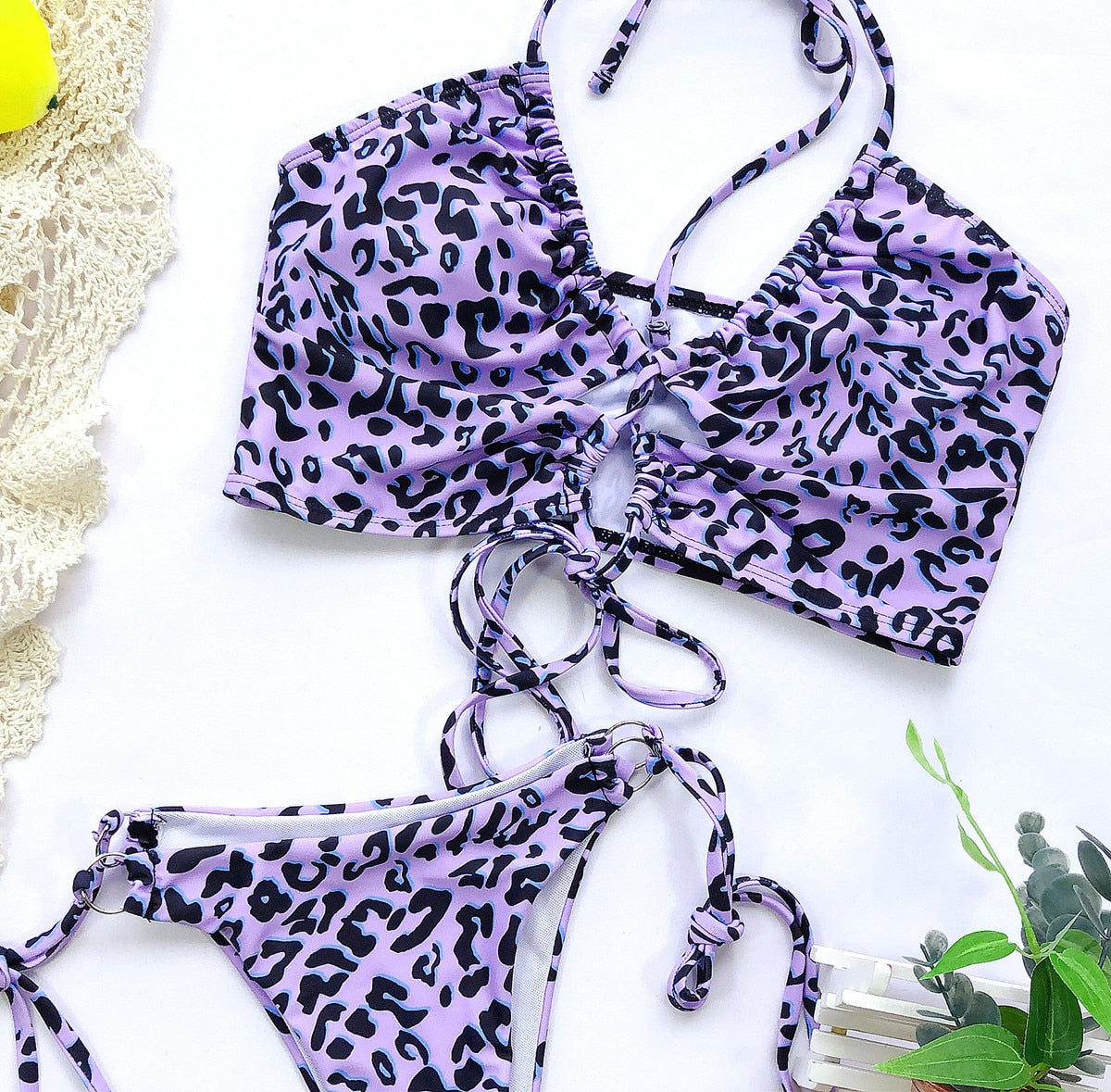 Animal Print Bikini Push Up Swimwear Women Leopard Female Bandage Swimwear Monokini Halter Backless Bathing Suit The Clothing Company Sydney