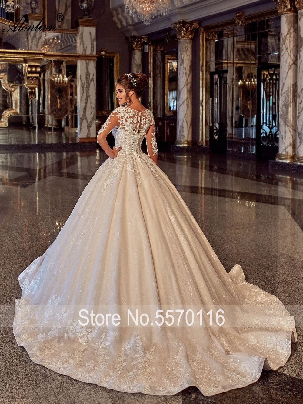 Delicate Shiny Beading O-Neck Wedding Dress Half Sleeves Lace Up Puffy Ball Gown Bride Dress The Clothing Company Sydney