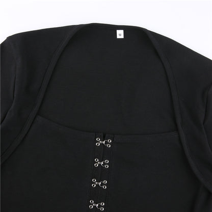 Streetwear Square Neck Hook Cotton Aututmn T-shirts Bodycon Gothic White Crop Tops Tees Long Sleeve T shirt The Clothing Company Sydney