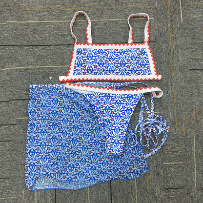 Printed Bandeau swimsuit Patchwork 2 pieces set High cut swimwear Sports bathing suit bikini set The Clothing Company Sydney