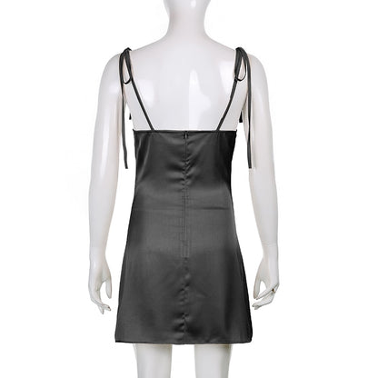 Strappy Solid Satin Backless Sleeveless Casual Dress Mini Sundress Summer Dresses The Clothing Company Sydney