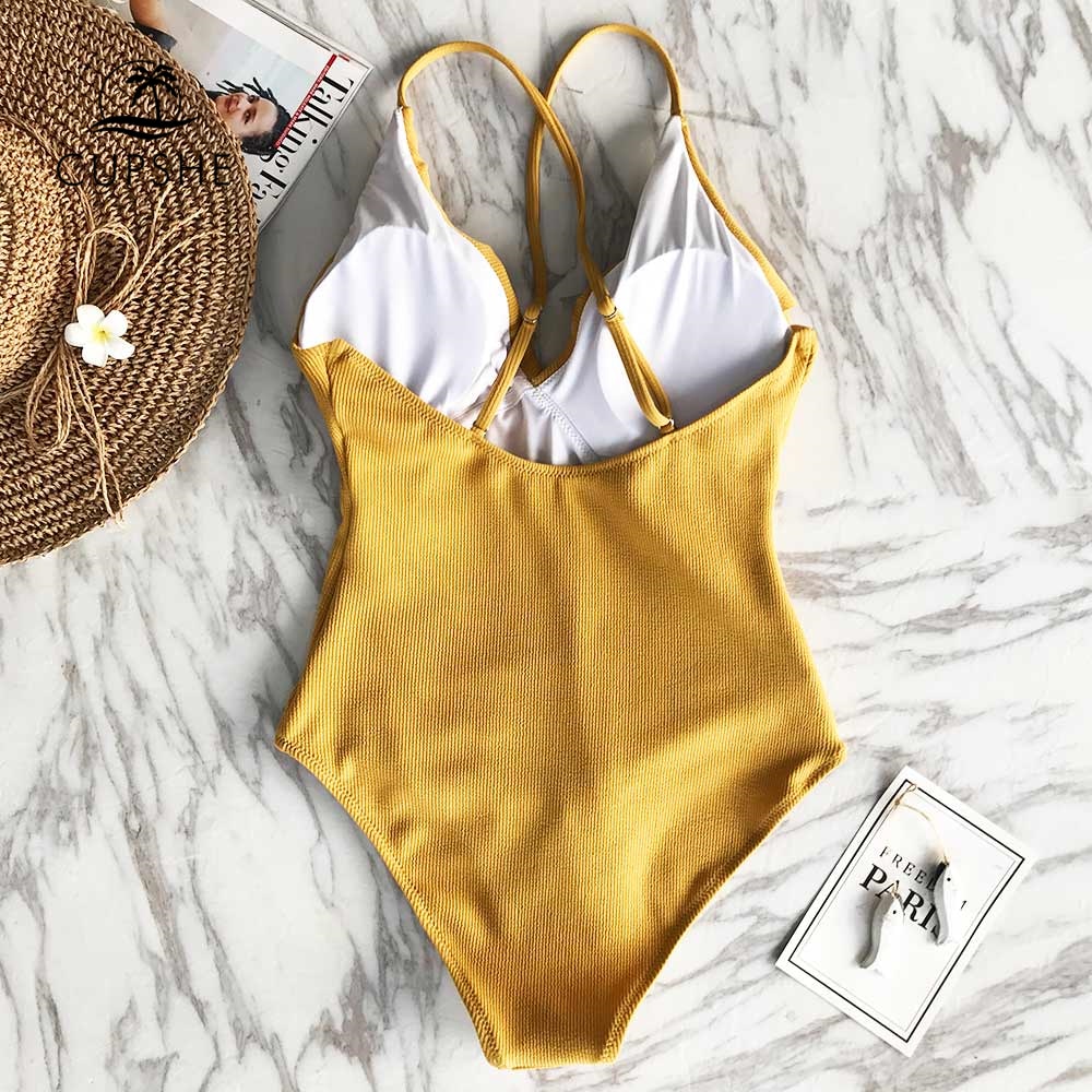 Solid One-piece Swimsuit Falbala V neck Ruffle Monokini  Beach Bathing Suit Swimwear The Clothing Company Sydney