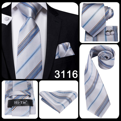 3 Piece Business Classic Blue Black Striped Solid Neck Tie Necktie Pocket Square Cufflinks Wedding Party Silk Tie Set The Clothing Company Sydney