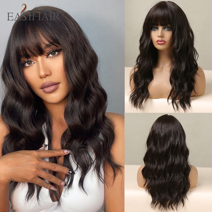 Ombre Gray Ash Wavy Wigs with Bang Light Blonde Platinum Synthetic Long Hair for Women Daily Party Heat Resistant Fiber Wigs The Clothing Company Sydney