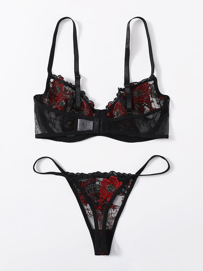 Lingerie woman 2 piece Floral Embroidery Lingerie Set Lace Underwear Set Underwire Push Up Bra Underwear The Clothing Company Sydney