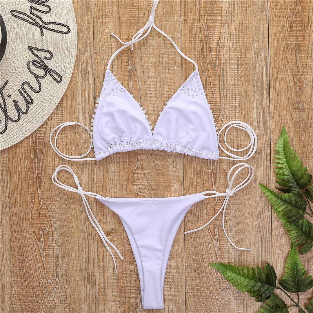 Halter Mini Bikini Swimsuit Women Swimwear Two-pieces Bikini set Luxury Pearl Bather Bathing Suit Micro Bikini Set The Clothing Company Sydney