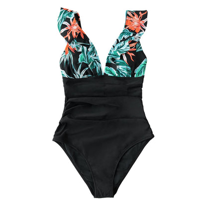 Solid Black Ruffled One-piece Swimsuit Lace Up Monokini Swimwear Beach Bathing Suits The Clothing Company Sydney