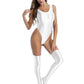 Women's Glossy Stretchy Swimming Suit Swimwear Swimsuit Sleeveless High Cut Slim Fit Bodysuit with Stocking Outfits Clubwear The Clothing Company Sydney