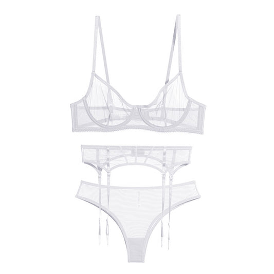 3 Piece Fashion Garter Lingerie Sets Mesh Transparent Thong Underwear Set G-String Womens Bra Sets Lace Bralette Set The Clothing Company Sydney