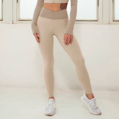 Layered Look Long Sleeve Yoga Crop Top Wrap V Waist Leggings Layered Cut Out Sports Bra Contrast Waist Shorts The Clothing Company Sydney