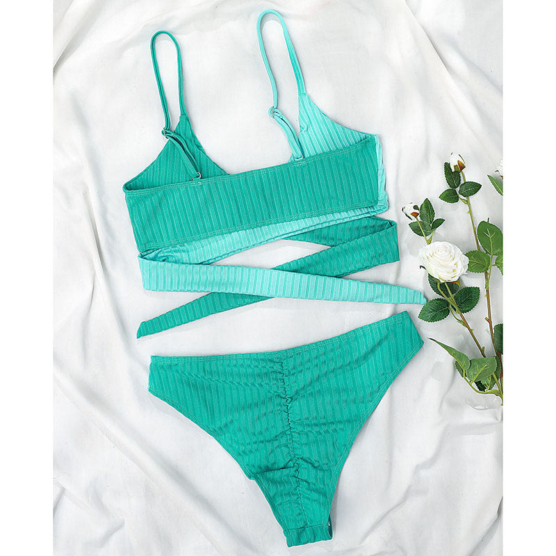 High Waist Swimsuit Ribbed Bikini Set Wrap Swimwear Colorblock Push Up Bathing Suit The Clothing Company Sydney