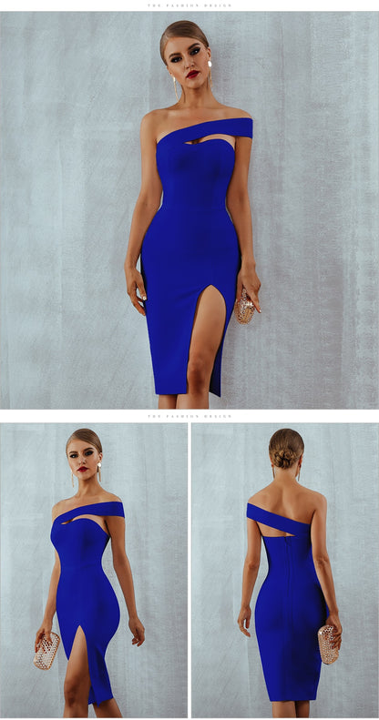 White Blue Bodycon Bandage Dress Summer Elegant Black One Shoulder Strapless Celebrity Runway Party Dress The Clothing Company Sydney