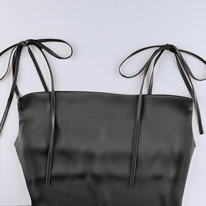 Strappy Solid Satin Backless Sleeveless Casual Dress Mini Sundress Summer Dresses The Clothing Company Sydney