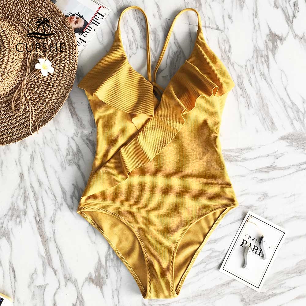 Solid One-piece Swimsuit Falbala V neck Ruffle Monokini  Beach Bathing Suit Swimwear The Clothing Company Sydney