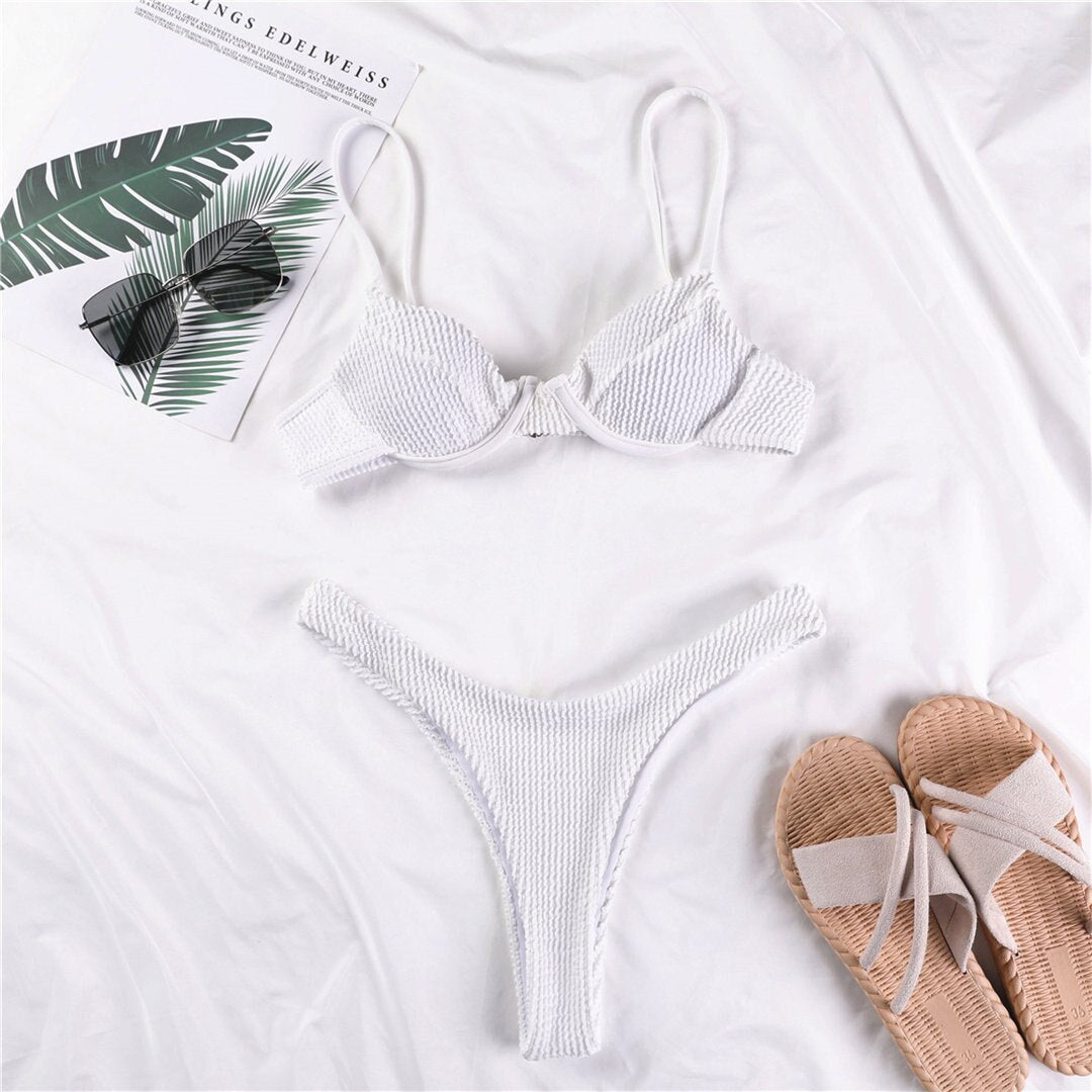 Ribbed Underwired High Cut Bikini Swimsuit Female Swimwear Women Two-piece Bikini set Thong Bather Bathing Suit The Clothing Company Sydney