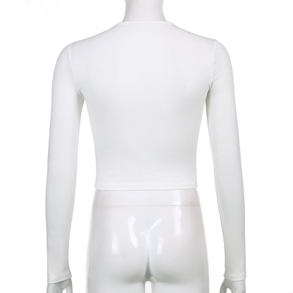 Streetwear Square Neck Hook Cotton Aututmn T-shirts Bodycon Gothic White Crop Tops Tees Long Sleeve T shirt The Clothing Company Sydney