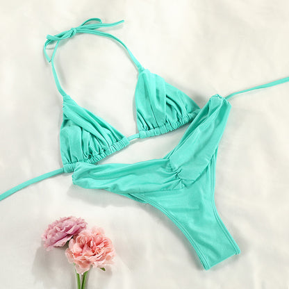 2 Piece Glitter Fabric Bikini Set Folds Swimsuit Halter Bathing Suit Swimwear Beachwear The Clothing Company Sydney