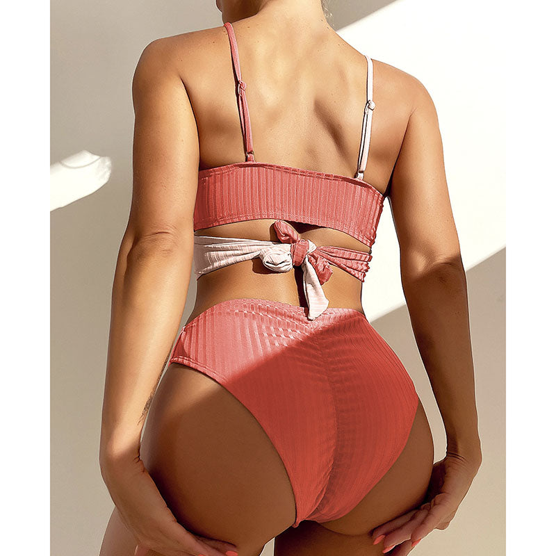 High Waist Swimsuit Ribbed Bikini Set Wrap Swimwear Colorblock Push Up Bathing Suit The Clothing Company Sydney